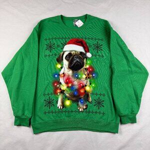 NEW Jerzees Green Ugly Christmas Pug Sweatshirt Size L